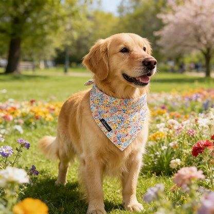 ARING PET Girl Dog Bandana, Spring Summer Daisy Floral Pet Bandana Scarf Triangle Bibs for Puppy Small Medium Large Dogs-L