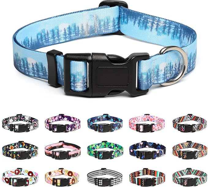 Mercano Adjustable Dog Collar - Special Design Patterns, Soft Nylon Comfortable Durable Pet Collar for Small Medium Large Dogs (S, Forest)
