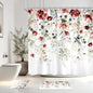 4 PCS Red Burgundy Floral Flower Shower Curtain Set 72Wx72H Inch Watercolor Pastel Complete Bathroom Set Non-Slip Bath Rug Toilet Lid Cover and U Shape Mat Accessories 12 Hooks Bathoom Decor