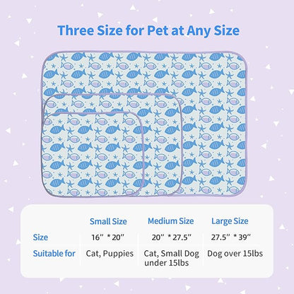NWK Pet Cooling Mat - Ice Silk Cooling Mat for Dogs & Cats Portable & Washable Pet Cooling Blanket, Car Seats, Beds for Summer (1, Purple Fish, 20'' X 27'' X 0.3'')