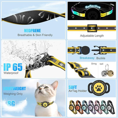 Airtag Cat Collar Breakaway, Reflective Cat Collar with AirTag Holder and Bell, Compatible with Apple Air Tag, Comfortable Padding, Adjustable, Durable (Yellow, S)