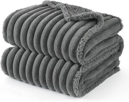 Bedsure ComfyFleece™ Waterproof Dog Blankets for Medium Dogs - Soft Puppy Cat Blanket Corduroy Fleece Washable, Cozy Calming Reversible Furniture Protection for Pet Kitten Doggy,30"x40", Warm Grey