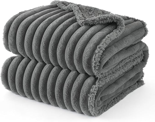 Bedsure ComfyFleece™ Waterproof Dog Blankets for Large Dogs - Soft Pet Cat Blanket Corduroy Fleece for Bed Protector Washable, Cozy Calming Reversible Furniture Protection,60"x80", Warm Grey