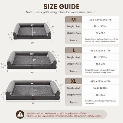 Large Dog Beds Large Sized Dogs 45x35x7 Inch, Orthopedic XXL XL Dog Bed for Medium Size Dogs, Big Waterproof Couch Sofa with Removable Washable Cover for Pet, Dark Grey