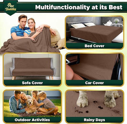 Paw Buddies Waterproof Blanket 80"x90" – Reversible Microfleece Throw for Couples, Pets & Family – Leakproof, Machine Washable Bed & Sofa Protector for Home or Travel
