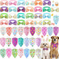 Sanwuta 50 Pcs Dog Bandanas and Collar Bow Ties Set 25 Bandanas Bulk 25 Charm Dog Collar Pet Triangle Pet Scarf Bowtie for Small Medium Large (Easter)