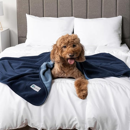 PetAmi Waterproof Dog Blanket for Small Medium Pets Dogs Cats, Pet Couch Cover Protector for Furniture, Reversible Washable Soft Fleece Cat Blanket for Bed Couch Sofa, 29x40 (Navy/Blue)