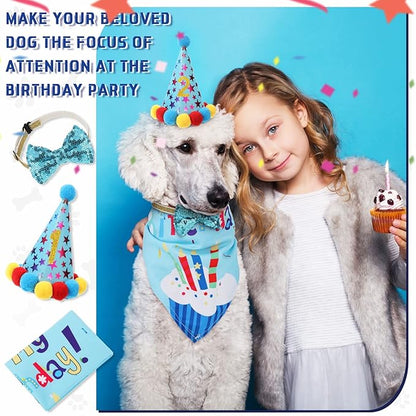 Weewooday Dog Birthday Party Supplies Birthday Boy Girl Cake Bandana Triangle Scarf Party Hat Dog Bow Tie Collar with Numbers for Large Medium Small Dog Puppy 1st Birthday(Cute Style,Medium)