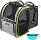 Expandable Cat Carrier Backpacks with Breathable Mesh, Pet Carrier Backpack for Cats Small Dogs Puppies Up to 20 Lbs, Dog Carrier Backpack Great for Travel/Hiking/Camping/Outdoor-Grey with Green