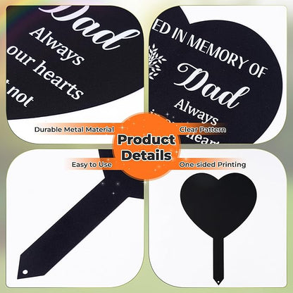 BUoonyer Stake Graves Cemetery Decorations - Dad Metal Memorial Grave Markers, Father Heart Graveyard Remembrance Decor Sign, Memorial Plant Tree Graveside Sympathy Plaque for Outside Yard
