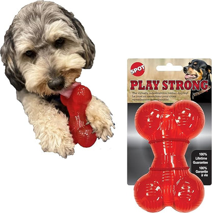 SPOT Play Strong Bone- Durable TPR Long Lasting Dog Chew for Aggressive Chewers, Hole for Treats, Virtually Indestructible Toy for Small and Medium Dogs & Puppies - 4.5 inch