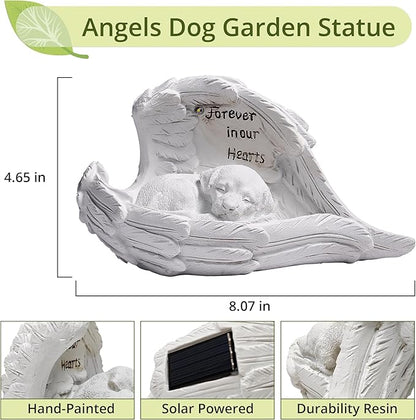 Pet Dog Solar Garden Memorial Statue – Outdoor Resin Angel Puppy with Solar Light, Guardian Angel Dog Memorial Gift for Patio, Lawn, Yard, or Garden Christmas Decor