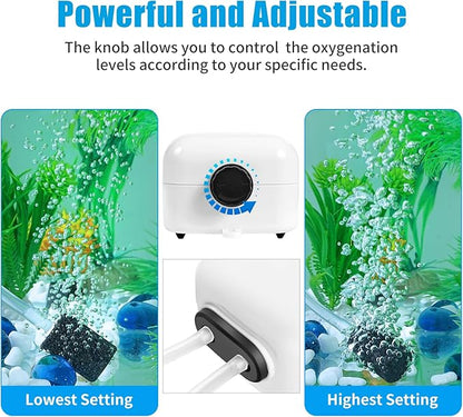 AQUANEAT Aquarium Air Pump for 20-210 Gallon Tank, Fish Air Bubbler, Hydroponic Oxygen Aerator with Stones, Airline Tubing, Check Valves