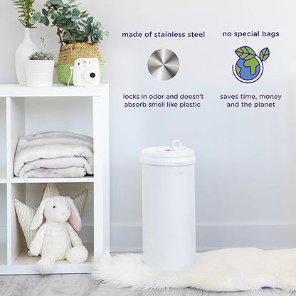 Ubbi Stainless Steel Diaper Pail, Odor Locking, No Special Bag Required, Award-Winning, Registry Must-Have, Fig Blossom