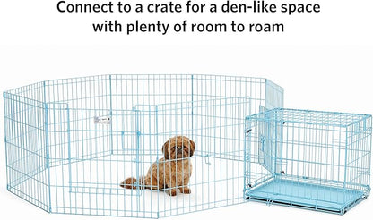 MidWest Homes for Pets Folding Metal Puppy / Dog Exercise Pen, Indoor/Outdoor Playpen with Door, 16 Sq Feet of Play Space, 24-Inches Tall, Blue