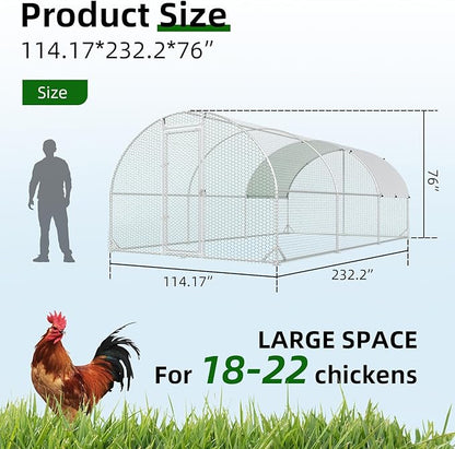 4ever2buy Large Metal Chicken Coop with Run Walk-in Poultry Cage Chicken Runs House Pen Cage Dome Roofed Chicken Coops with Anti-Ultraviolet Cover for Outdoor Backyard Farm Use 9.5'W x 19.3'L x 6.3'H