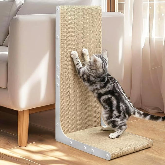 Cardboard Cat Scratcher,26 Inch L Shape Scratch Pad Wall Mounted,Vertical Scratching Board, Durable Cardboard to Protect Furniture for Indoor Cats,White Junbo