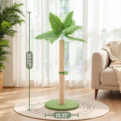 Cat Scratching Post 33 Inch, Cat Tree with Dangling Ball for Indoor Cats and Kittens, Green