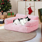 Large Cat Beds for Indoor Cats, Dog Couch Bed, Cute Cat Couch Sofas for Less 20lbs Kitten Puppy, Small Dog Sofas & Chairs with Removable Washable Cover, Soft Warm Pet Furniture, Light Pink