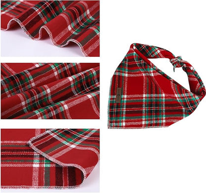 Lionet Paws Christmas Dog Bandana Washable Cotton Handkerchief Scarf Triangle Red Plaid Dog Bandanas for Small Medium Dogs Girl Boy