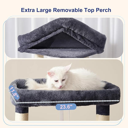 Maine Coon Cat Tree, Heavy Duty Cat Tree for Indoor Cats Large Adult, Cat Tower for Large Cats 20 lbs+ with Hammock, 2 Big Perches, 2 Cat Condos, 15 Scratching Posts, Smoky Gray GCT033G