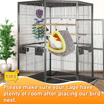 MEWTOGO Large Winter Warm Bird Nest for Cage - Comfortable Birds Bed with Support Plate, Hanging Shed Hideaway Hammock Hut Gift for Macaws African Grey Amazon Parrots