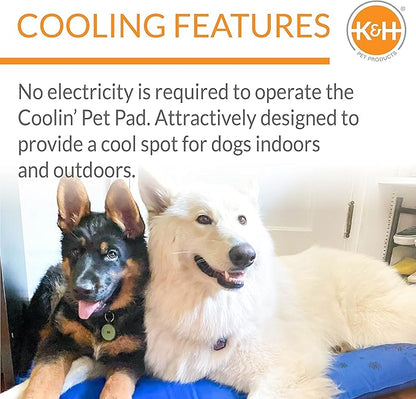 K&H Pet Products Coolin' Pet Pad Dog Mat, Portable Dog Cooling Mat for Travel or in Home, Perfect for Carriers, Crates, Outdoor Houses, Yards, Porches, Pet Beds & More - E-Large 38 X 27in Chill Blue