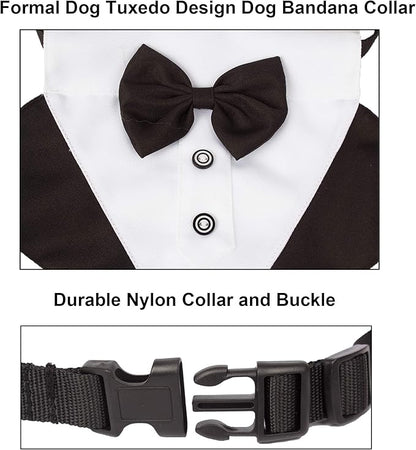 ADOGGYGO Formal Dog Tuxedo Wedding Pet Bandana Collar with Bow Tie, Adjustable Pet Bowtie Collar Bandana for Large Dog (Large)