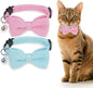 Cat Collar Breakaway with Bells, Soft Cotton Pink Cat Bowtie Collar for Girl Cats, Small Cats Collar with Bow for Spring Summer, 2 Pack Cute Kitten Collars with Removable Bowtie 8-12Inch