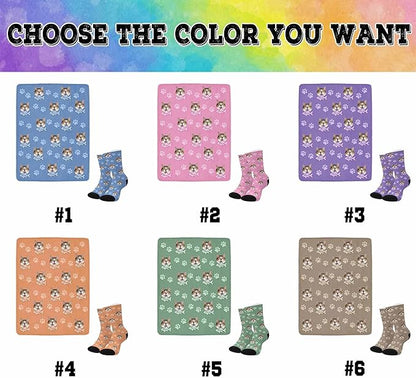 Personalized Paw Print Dog Blanket with Pet Name Face-Custom Puppy Blankets with Picture for Dogs-Customized Dog Memorial Throw Fleece Blanket-Loss of Pets Supplies Sympathy Gift for Bed Sofa Travel