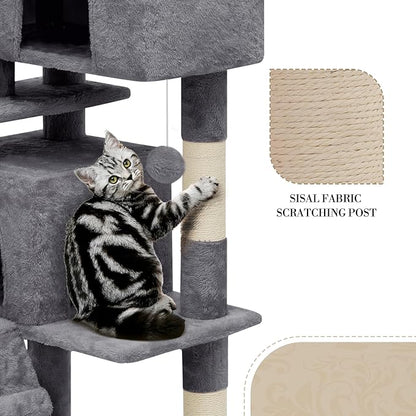 Athena Collection Cat Tree, 77 Inch Cat Tower for Indoor Cats, Multi-Level Cat Tree Tower Activity Center with 2 Cat Condo & Cat Scratching Post & Dangling Ball, Tall Cat Tree, Smoky Gray