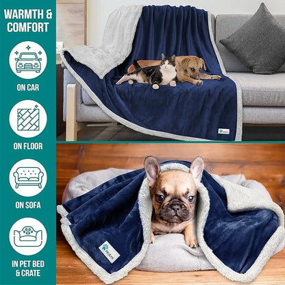 PetAmi Dog Blanket for Medium Large Dogs, Pet Bed Blanket Cat Puppy Kitten, Fleece Furniture Couch Cover Protector Sofa Car, Soft Sherpa Dog Throw Plush Reversible Washable, 40x60 Blue