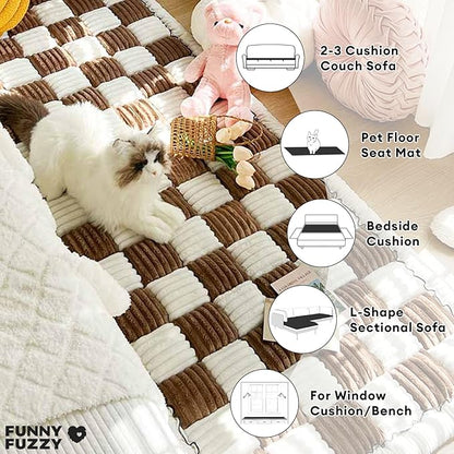 FUNNY FUZZY Pet Couch Covers for Sofa, Couch Covers for Dogs Washable Dog Couch Cover Protector Cream-Colored Furniture Sofa Covers for Dog Handmade Pure Cotton Pet Bed Mat (Brown, 27.6"×59.1")