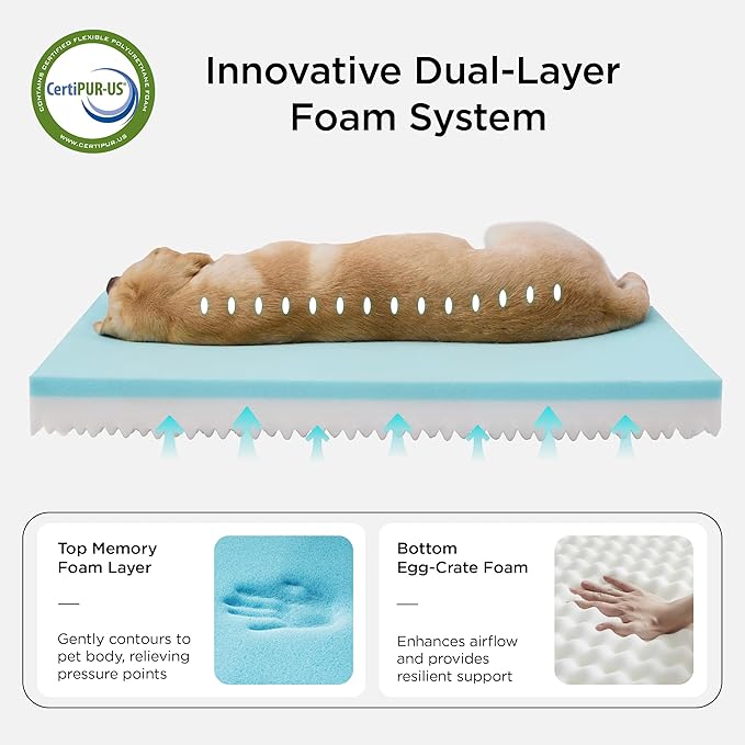 Bedsure Memory Foam Dog Crate Bed for Extra Large Dogs - XL Orthopedic Pet Beds with Removable Washable Cover and Nonskid Bottom - Plush Flannel Fleece Top Pet Mat, Khaki