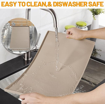 Hubulk Dog Feeding Mat,100% Waterproof Food Grade Silicone Pet Food and Water Bowl Placemat,Dishwasher, High Raised Edge to Prevent Spills,Nonslip Tray to Stop Messes on Floor（19"x12"x0.5", Taupe）
