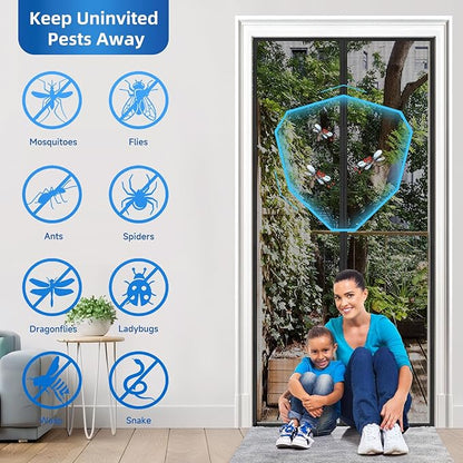 Upgraded PET Mesh Magnetic Screen Door Stronger Than Fiberglass and Polyester,Hands Free,Keep Bugs Out,Pet & Kid Friendly,Suitable for Sliding Doors,Patio and French Doors-74" X 80"