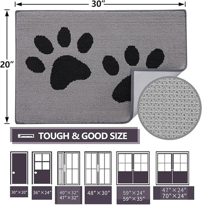 Buganda Dog Door Mat for Muddy Paws, Absorbent Dirt Trapper Washable Indoor Doormats, Non Slip Low-Profile Mud Mat for Dogs, Front Entrance Doormat for Inside Floor (47x24 Inches, Grey)