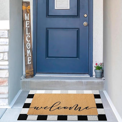 Tinideya 2 Pcs Door Mat Welcome Non Slip Coir Mats Floor Layering Doormats Seasonal for Front Porch Entryway Decor(Welcome)