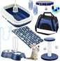 Eccliy Kitten Starter Kit, 10 Pcs Cat Starter Kit for Indoor Cats Kitten Essentials Includes Litter Box, Pet Toy, Folding Carrier, Climbing Frame, Mat, Collar, Automatic Food Bowl (Classic,Dark Blue)