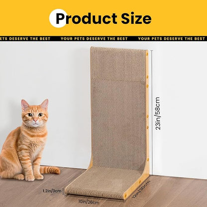 Cardboard Cat Scratcher,23 Inch L Shape Scratch Pad Wall Mounted,Vertical Scratching Board, Durable Cardboard to Protect Furniture for Indoor Cats,Wood Grain Large,2-Pack