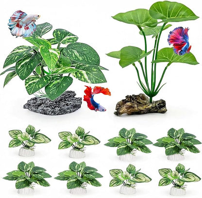 10 PCS Aquarium Decorations Silk Aquarium Plants Betta Fish Tank Decor Artificial Fish Tank Decorations Plants for Betta, Goldfish, Turtle & Reptile Tanks Ornament