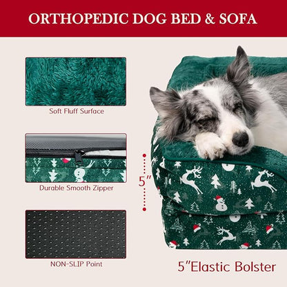Comfort Expression Orthopedic Dog Bed for Extra Large Dogs 42x30 Inch, Waterproof Egg Crate Foam XL Pet Bed, Gifts for Christmas, Dog Couch with Washable Cover & Non-Slip Bottom, Christmas Green