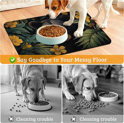 Brown Bear Dog Food Mat,Forest Absorbent Pet Feeding Mat for Food and Water Bowl,Quick Dry Dog Placemat Non Slip Rubber Backing Waterproof Pet Supplies 16" x 24"