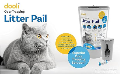 Odor Trapping Litter Pail – Odorless Cat Litter Pail with Lid & 6 Month Supply of Refill Bags and Scooper– One-Finger Tap Lid Opening