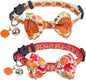 ADOGGYGO Thanksgiving Cat Collars with Bow Bell, Breakaway Fall Kitten Collar with Bowtie Pumpkin Turkey Collar for Girl Boy Cats Kittens