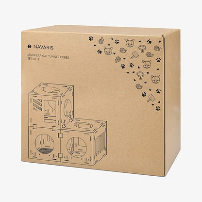 Navaris Modular Cardboard Cat House - DIY Corrugated Cardboard Configurable Play Tower Condo for Small Cats, Kittens, Rabbits - 3 Cubes