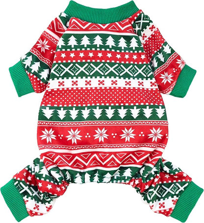 Fitwarm Dog Christmas Outfit, Holiday Pet Clothes for Small Dogs Boy Girl, Festive Pajamas with Feet, Puppy Onesie, Red, Green, Small
