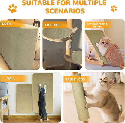 Jute 78.7"x15.8" Trimmable Cat Scratching Mat for Furniture Protector,Versatile Self-Adhesive Anti Cat Scratch Pad for Couch Protection&Cat Scratcher Tree/Post/Wall/Board/Twine Replacement