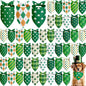 Weewooday 50 Pcs St Patricks Day Bandanas Bulk for Dogs Adjustable Irish Shamrocks Clover Green Plaid Triangle Soft Bibs Puppy Bandana for Small Medium Large Cat Pet Costume(31.5 x 21.7 X21.7 Inch)