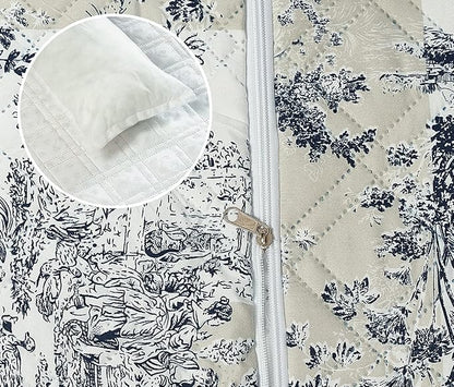 Brilliant Sunshine Quilted Calming Dog Bed Mat, Removable Washable Cover, Cushion Protector and Couch Covers for Dogs, Pets, Cats, Medium, Blue Beige Toile